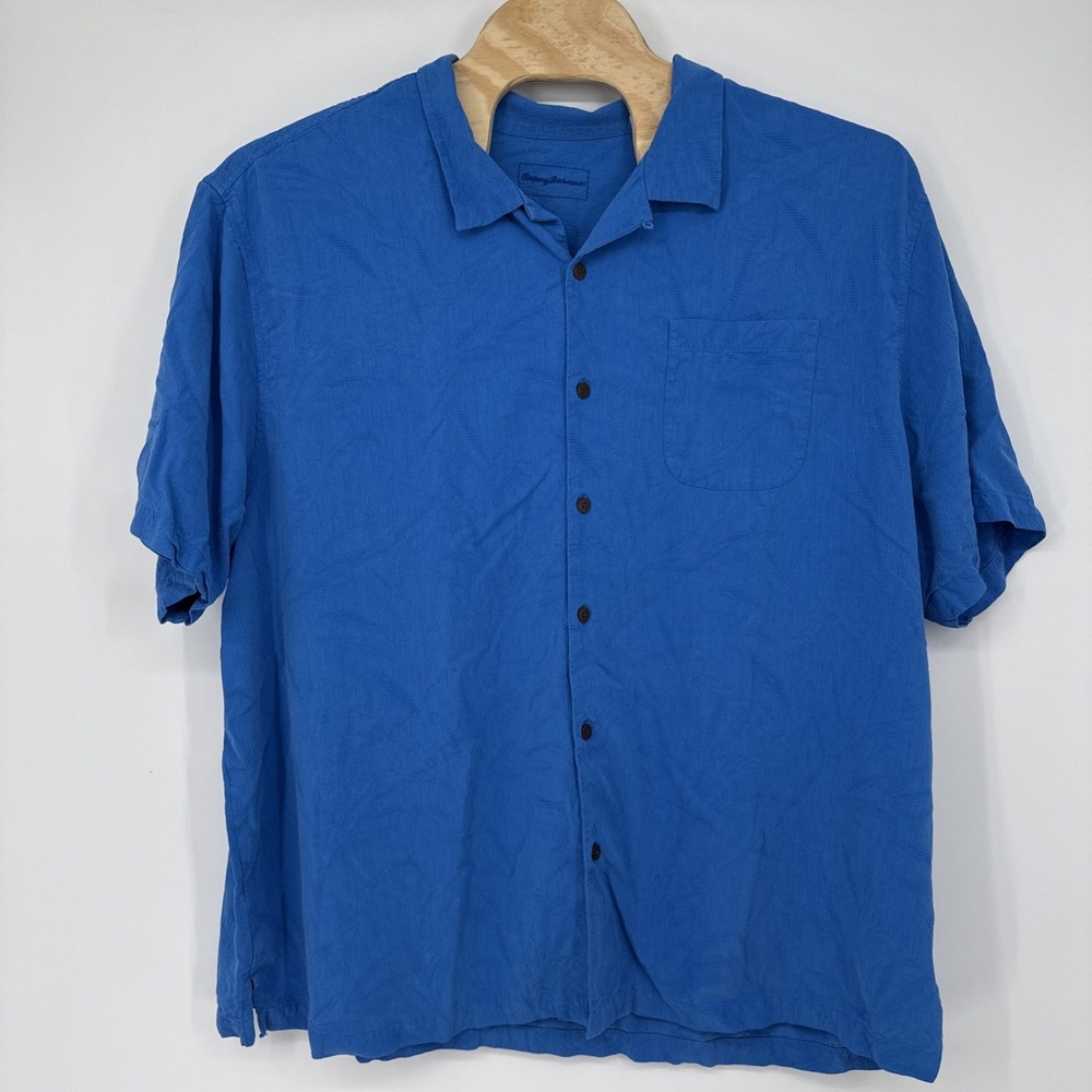 Tommy Bahama 100% Silk Short Sleeve Hawaiian Jacquard Mens 4XB Beach Blue Woven